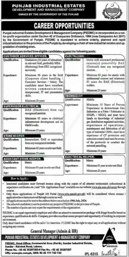 Punjab Industrial Estate Development and Management Company Jobs 2024