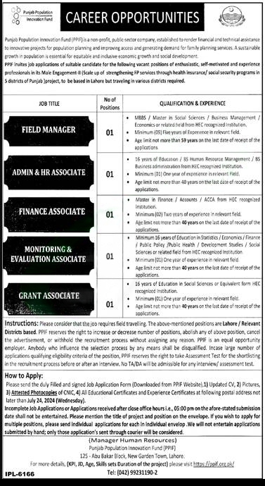 Punjab Population Innovation Fund PPIF New Jobs 2024